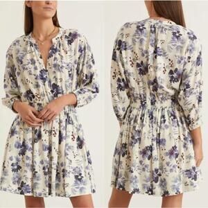 Apiece Apart Mona Mini Dress Painterly Floral Cream Long Sleeve Size XL NEW